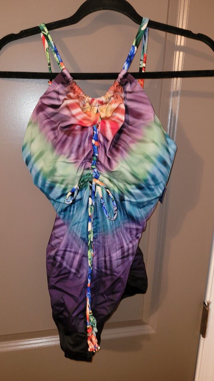 Eco Swim Tie Dye One-Piece Swimsuit Women’s Size 14 Lace Up Back New
